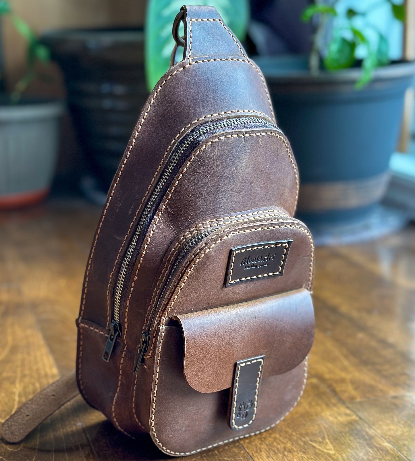 Leather Sling Bag - Brown