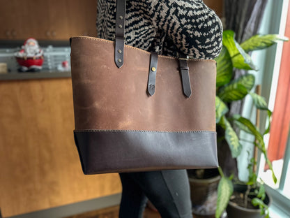 Leather Tote Bag - Brown