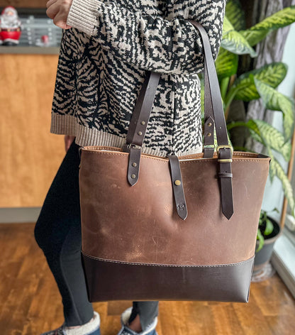 Leather Tote Bag - Brown