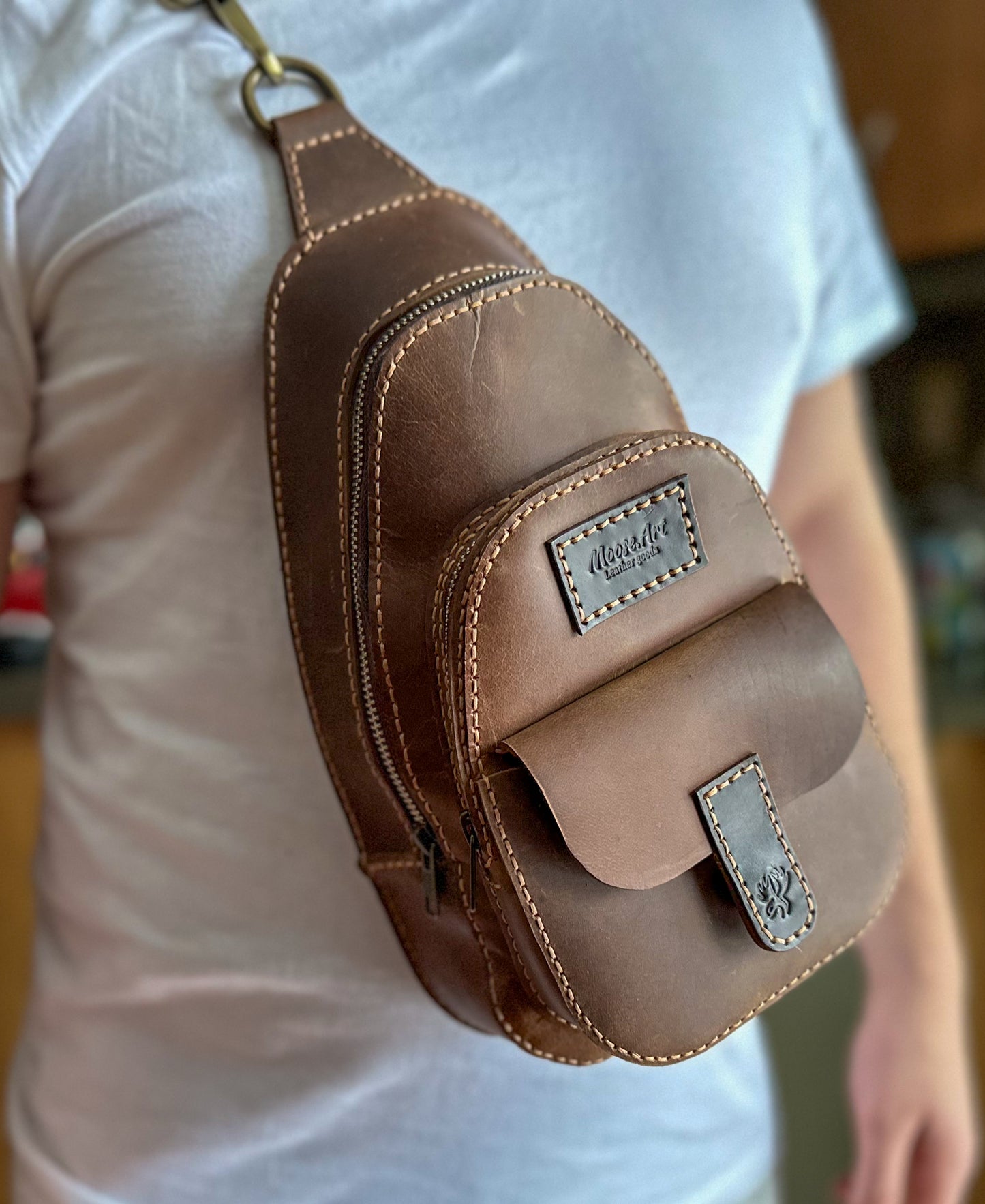 Leather Sling Bag - Brown